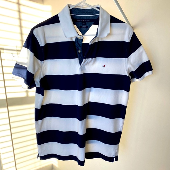 Tommy Hilfiger Other - Tommy Hilfiger Men’s Polo Stripes Slim Fit (Large, Blue/White)